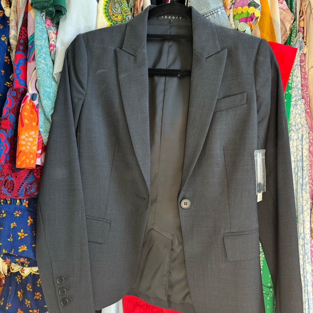 Theory indigo suit blazer size 0 pants size 2
